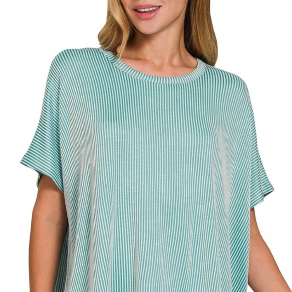 Zenana Outfitters Green Relaxed Ribbed T-Shirt